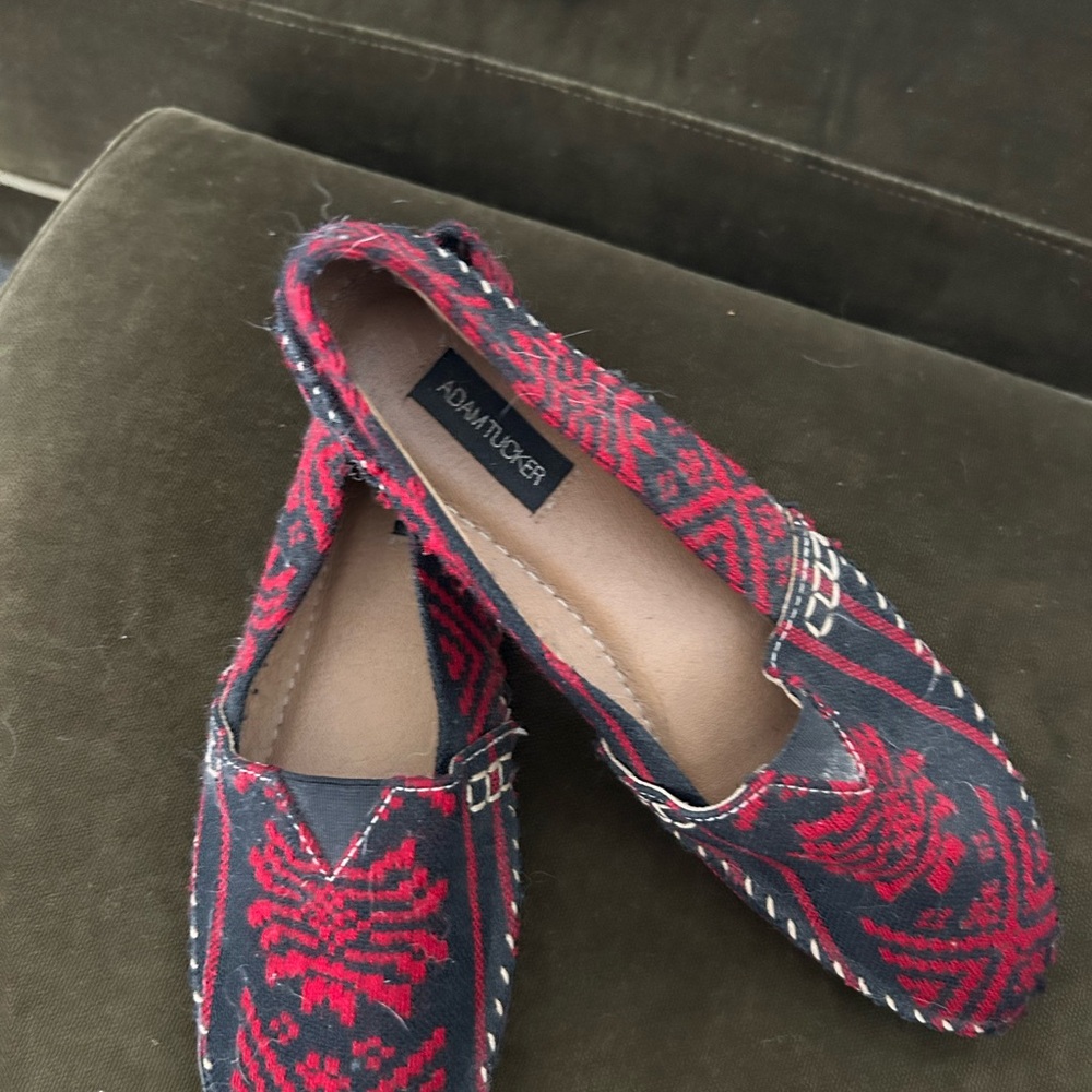 Adam Tucker Red and Black Flats with Intricate Design